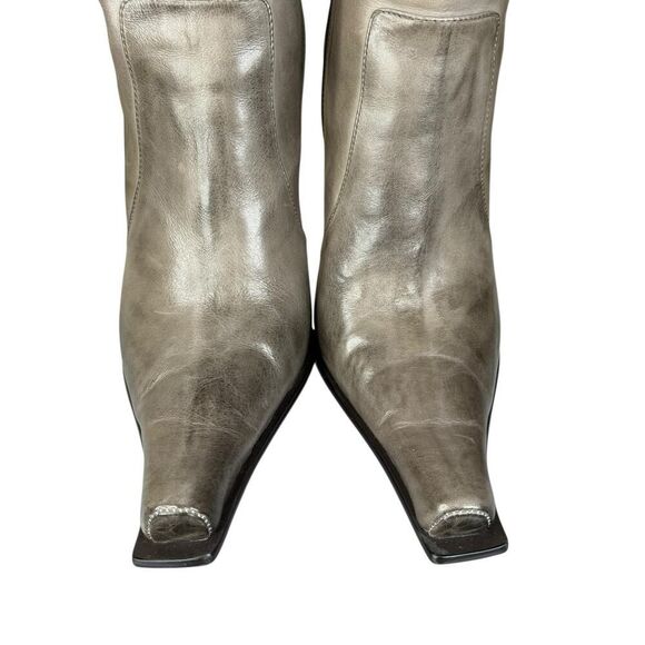 Jeffrey Campbell Dulcimer Gray Pewter Leather Mid-Calf Sculpted Heel Boots 9.5 - Picture 10 of 12